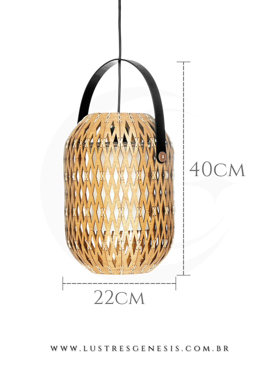 Pendente de Madeira Carimbo Natural com Cupula Tecido 22cm x 40cm para Cabeceira Sala Quarto e Lavabo